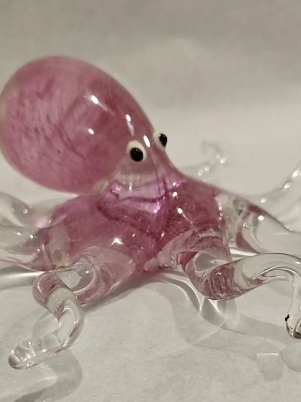Murano Style Handblown Art Glass Octopus Paperweight Figurine Pink Clear Large - Picture 8 of 10
